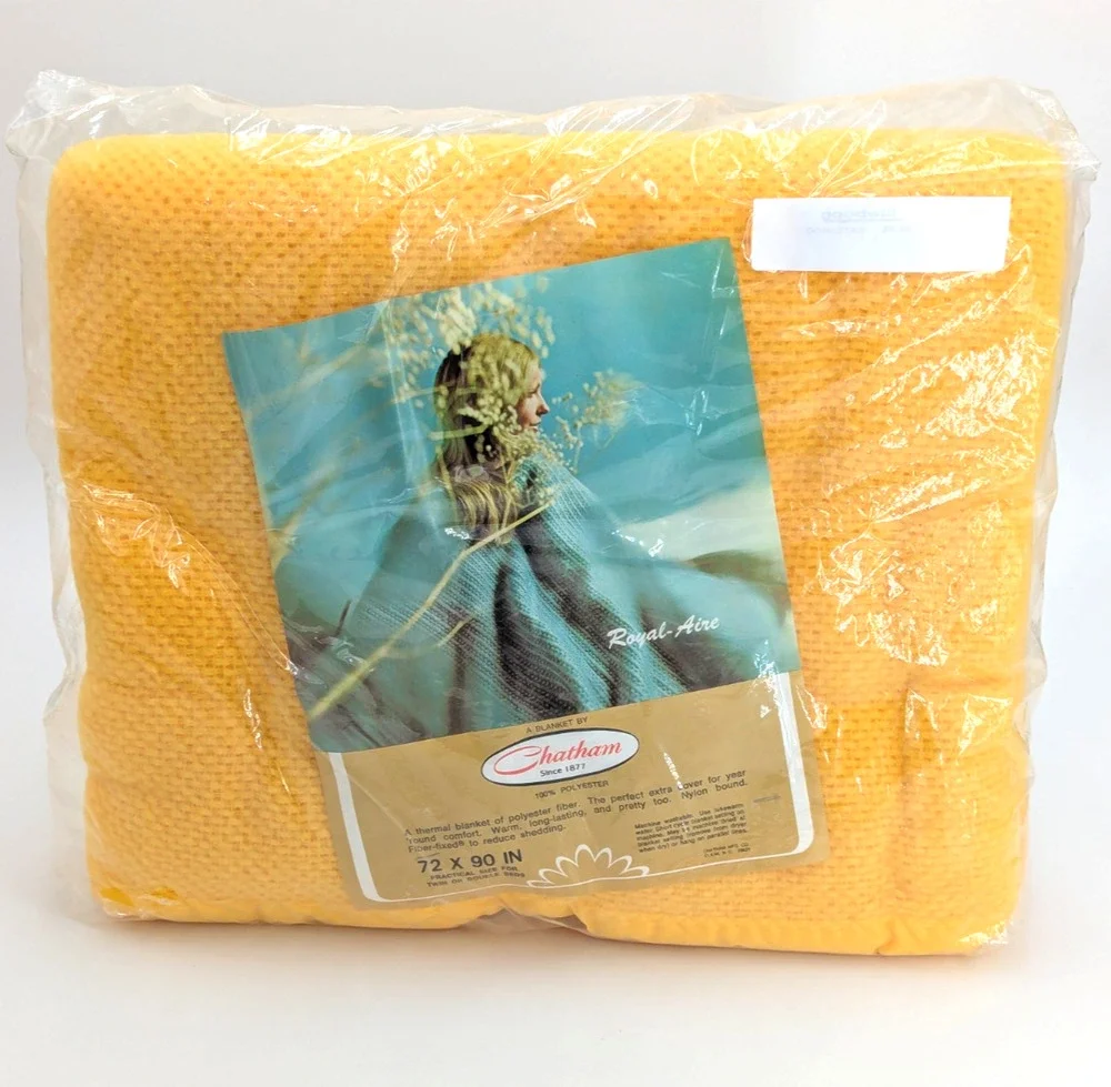 Vintage Chatham Royal Aire Thermal Blanket Butter Yellow Twin 72 x 90